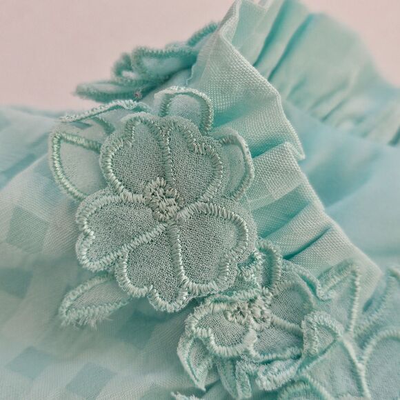 Biltmore Nightgown Womens Medium Aqua Checks Neckline w/ Net Flowers Lined - Picture 4 of 12